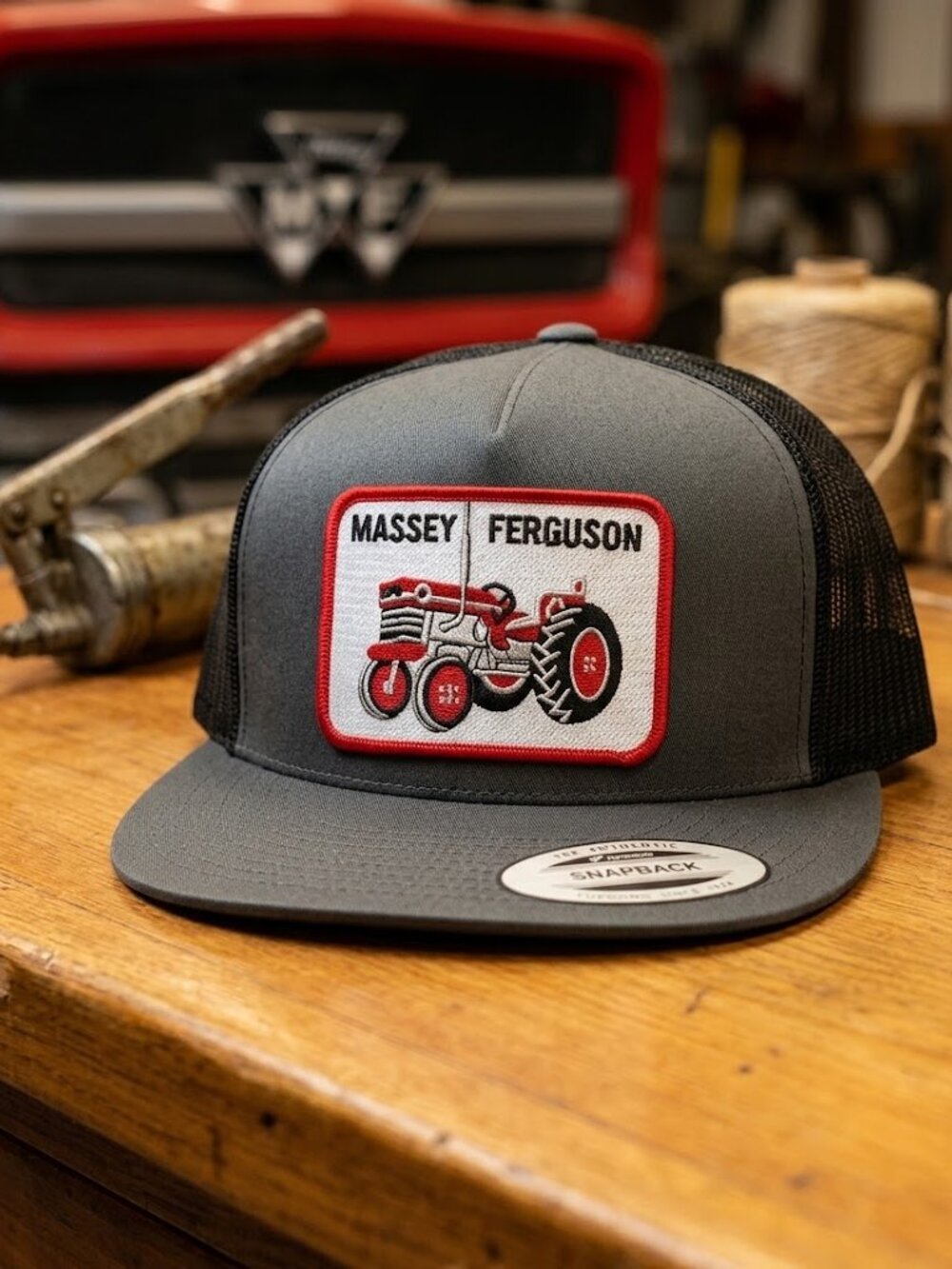 Retro Massey Ferguson Tractor Hat Grey Black Flat Brim Yupoong Snapback Cap USA